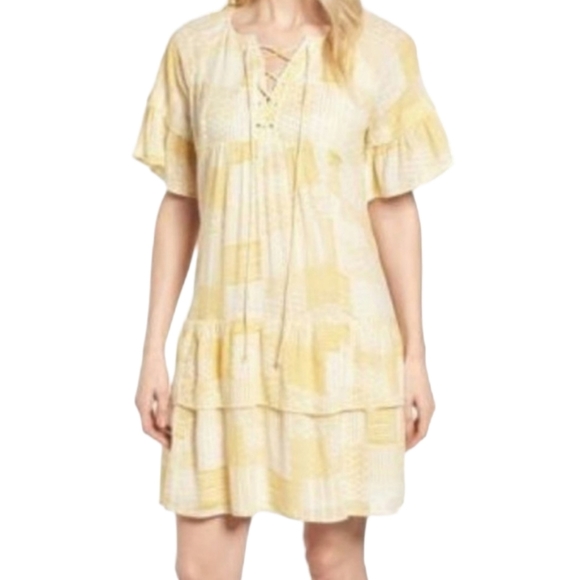 Caslon Yellow Patchwork Design Tiered Midi Dress - Picture 1 of 6
